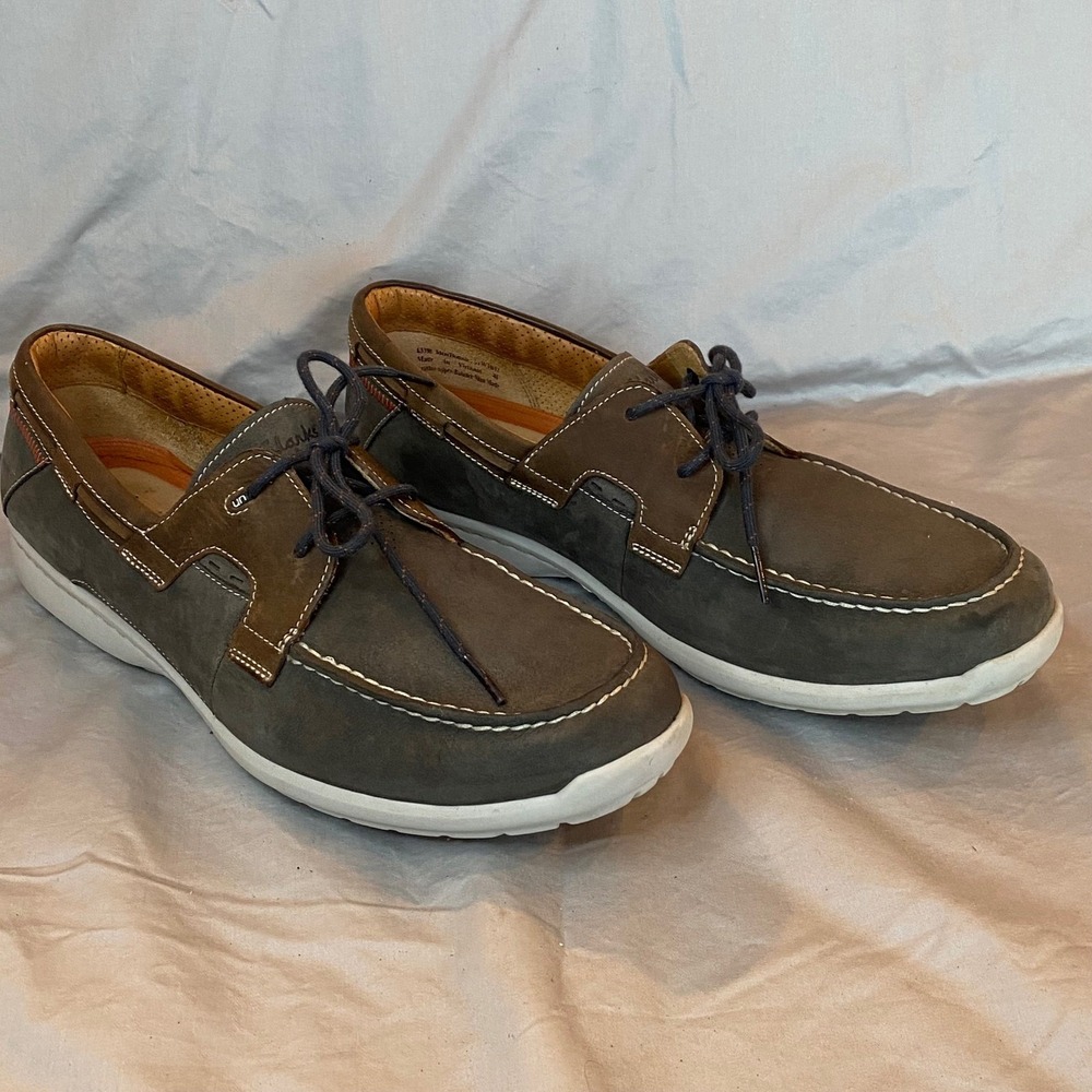 Clarks Unstructured Men's Dark Gray Leather Boat Shoes Loafers Size 11
